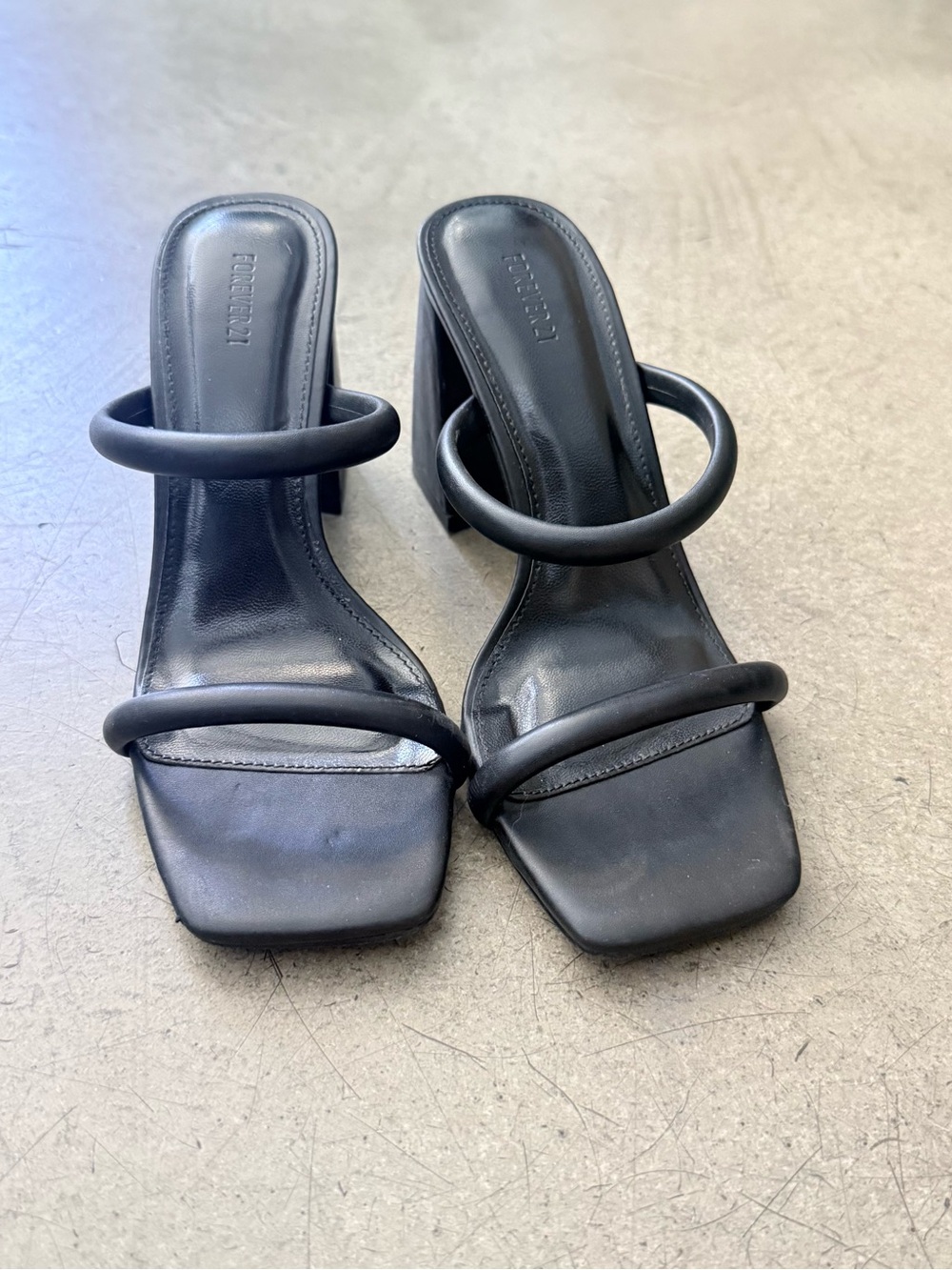Forever 21 Black Double Tubular Strap Square-Toe Heeled Sandals